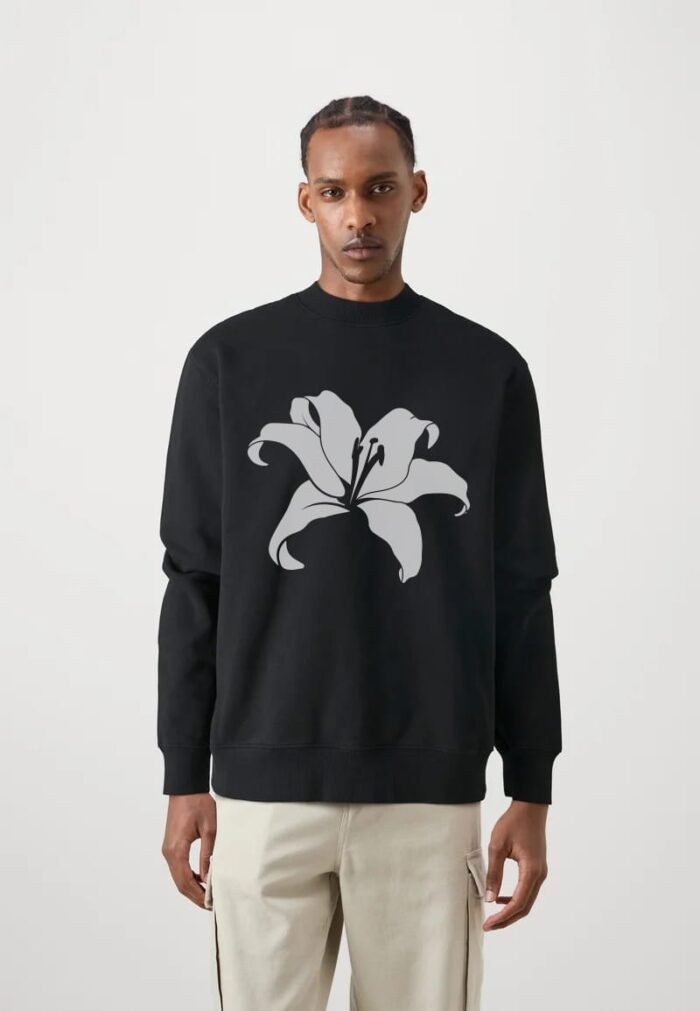 Comverses Men’s Cyan Blue White Giant Lily Black Full Sweater