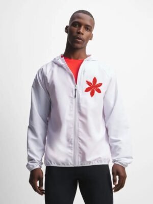 Comverses Men’s Light Orange Lily Hooded White Windbreaker