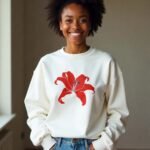 Comverses Women's Red Giant Lily White Full Sweater