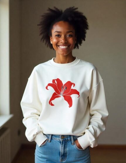 Comverses Women's Red Giant Lily White Full Sweater