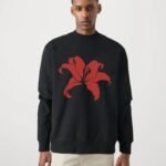 Comverses Men’s Cyan Blue White Red Giant Lily Black Full Sweater