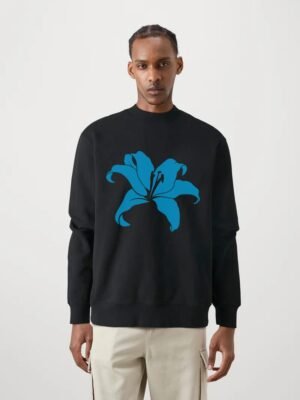 Comverses Men’s Cyan Blue Giant Lily Black Full Sweater