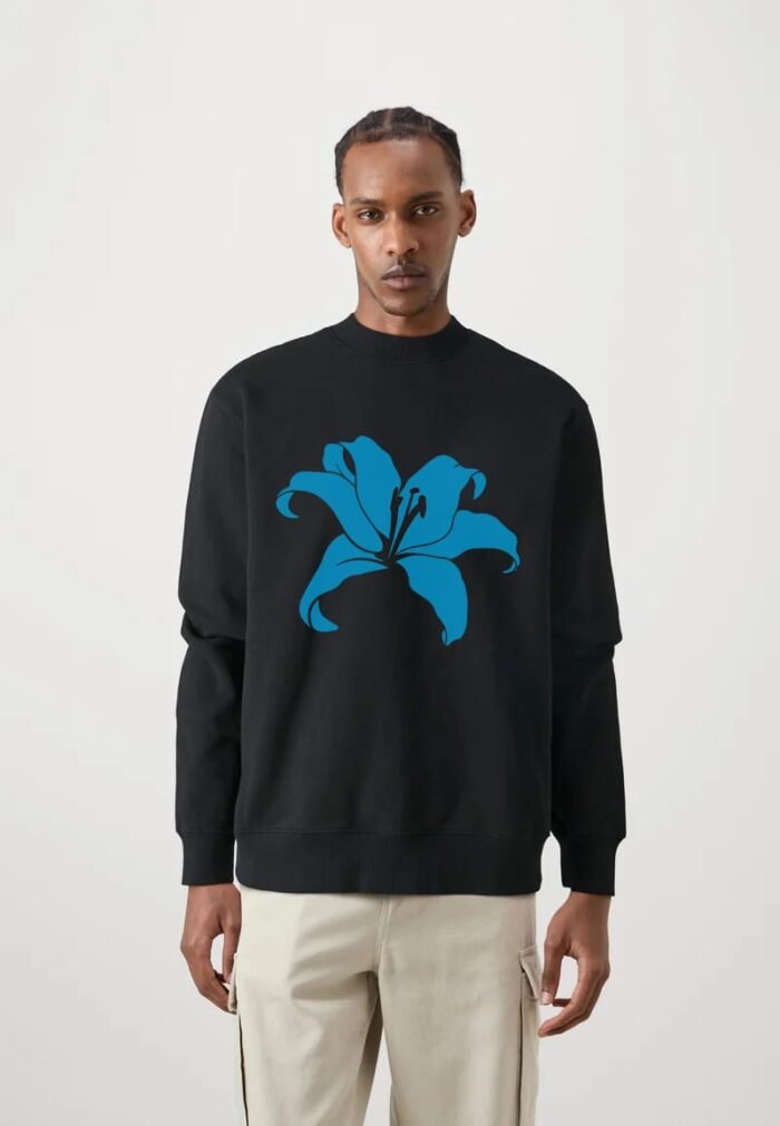 Comverses Men’s Cyan Blue Giant Lily Black Full Sweater
