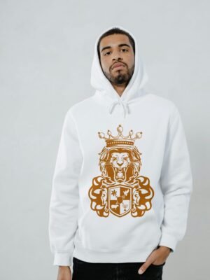 Comverses Men Orange Royal Crest Design Hoodie
