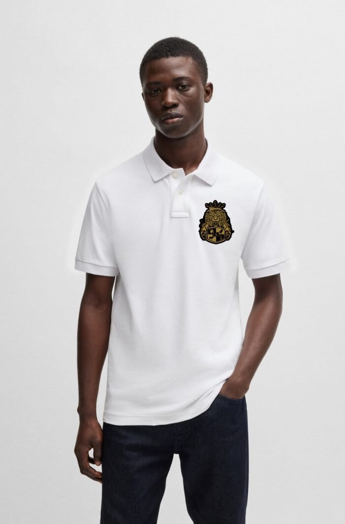 Comverses Mens Gold Royal Crest White Short Sleeves