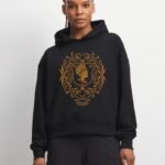 Comverses Womens Orange Crest Black Hoodie