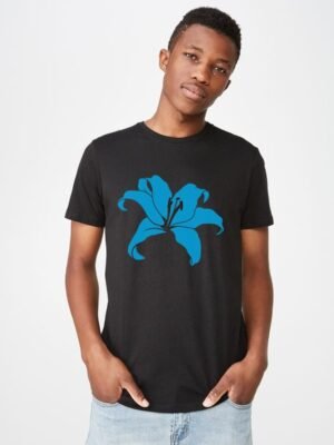 Comverses Men’s Cyan Blue Giant Lily Black T-shirt