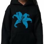 Comverses Girls Cyan Blue Giant Lily Black Hoodie