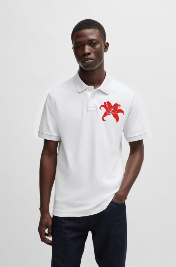 Comverses Mens Red Giant Lily Flower White Short Sleeves