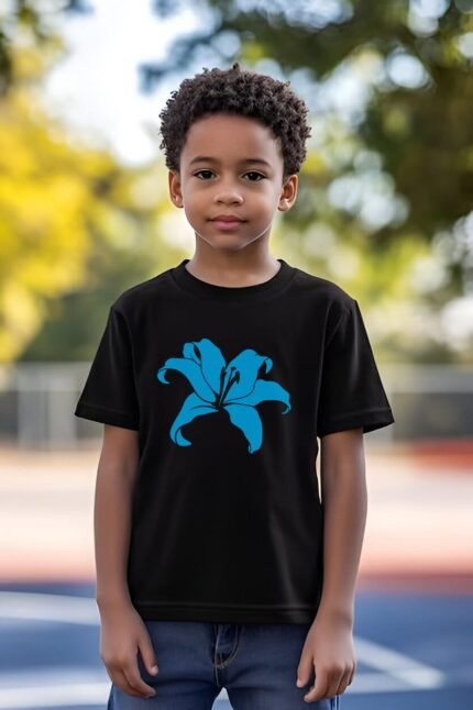 Comverses Boy’s Cyan Blue Giant Lily Black T-shirt