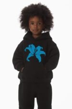 Comverses Kids Cyan Blue Giant Lily Black Hoodie