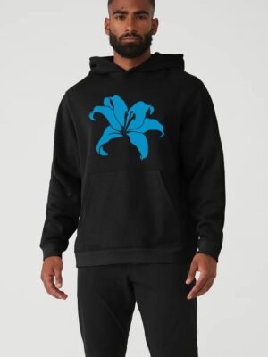 Comverses Men Cyan Blue Giant Lily Hoodie Black