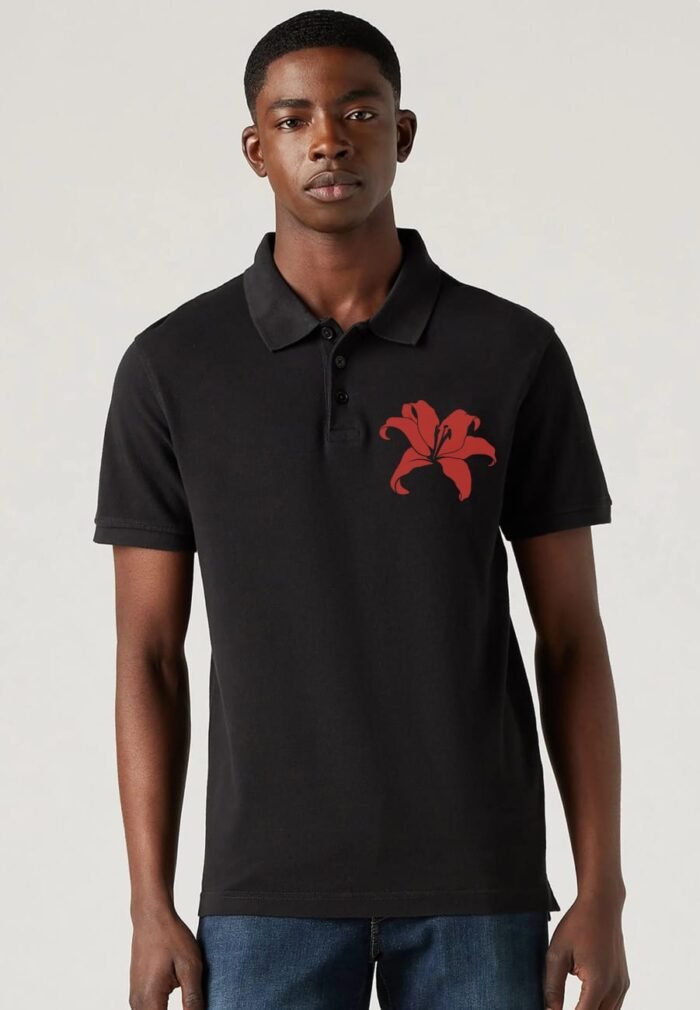 Comverses Mens Red Giant Lily Black Short Sleeves Black