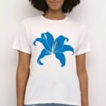 Comverses Girl’s Cyan Blue Giant Lily White T-shirt