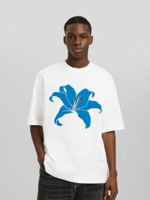 Comverses Men’s Cyan Blue Giant Lily White T-shirt