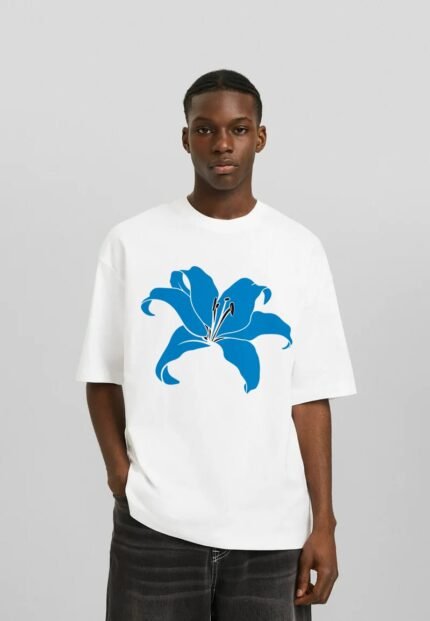 Comverses Men’s Cyan Blue Giant Lily White T-shirt
