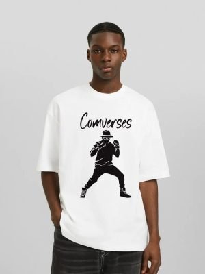 Comverses Mens with Comverses Design White T-Shirt Black Design