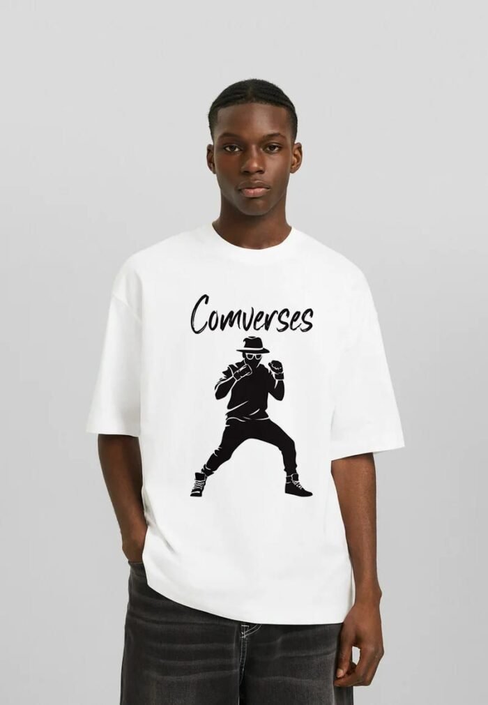 Comverses Mens with Comverses Design White T-Shirt Black Design
