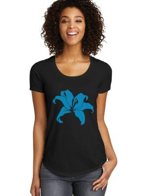 Comverses Girl’s Cyan Blue Giant Lily Black T-shirt